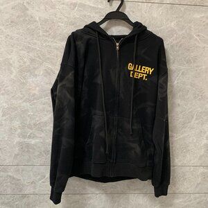 Gallery Vintage Tie Dye Full Zip Black Cotton Hoodie